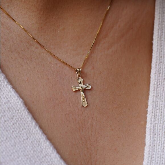 14k Real Yellow Gold Religious Crucifix Charm | Religious cross Charm | - Picture 8 of 8
